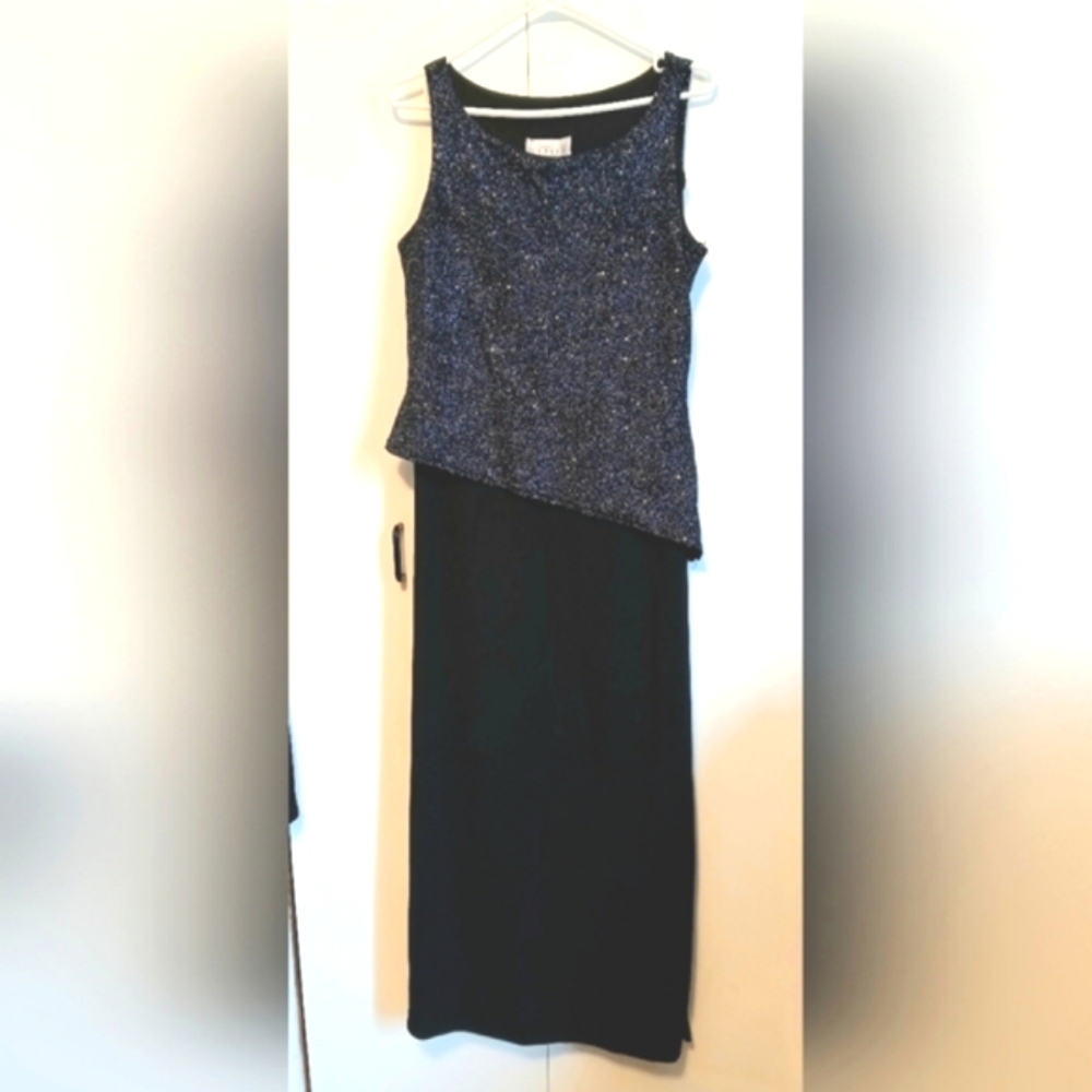 Daniel Laurent vintage 90's Navy blue glitter asymmetrical Party Dress